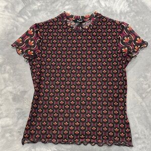 Desigual Black Top with Red and Orange Pattern
